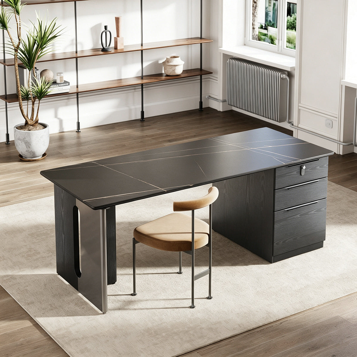 160cm Sintered Stone Office Desk with Reversible Pedestal and Lockable Drawer product view 3