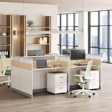 240cm 4-Person Office Workstation, Multi-Functional Power Hub and Storage Cabinet for modern office workspace