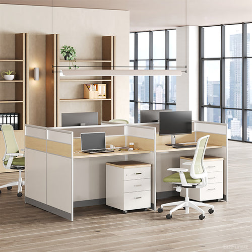 240cm 4-Person Office Workstation, Multi-Functional Power Hub and Storage Cabinet for modern office workspace