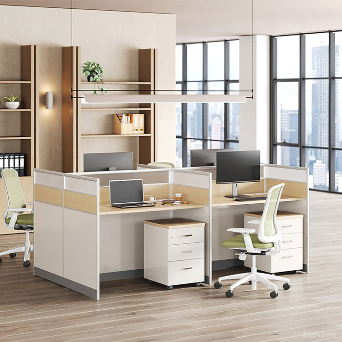 240cm 4-Person Office Workstation, Multi-Functional Power Hub and Storage Cabinet for modern office workspace