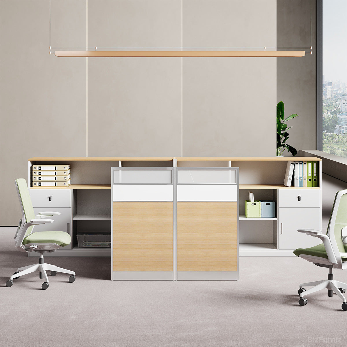 160cm Office Desk, 4-person Workstation with Cable Management and Storage Cabinets product view 3