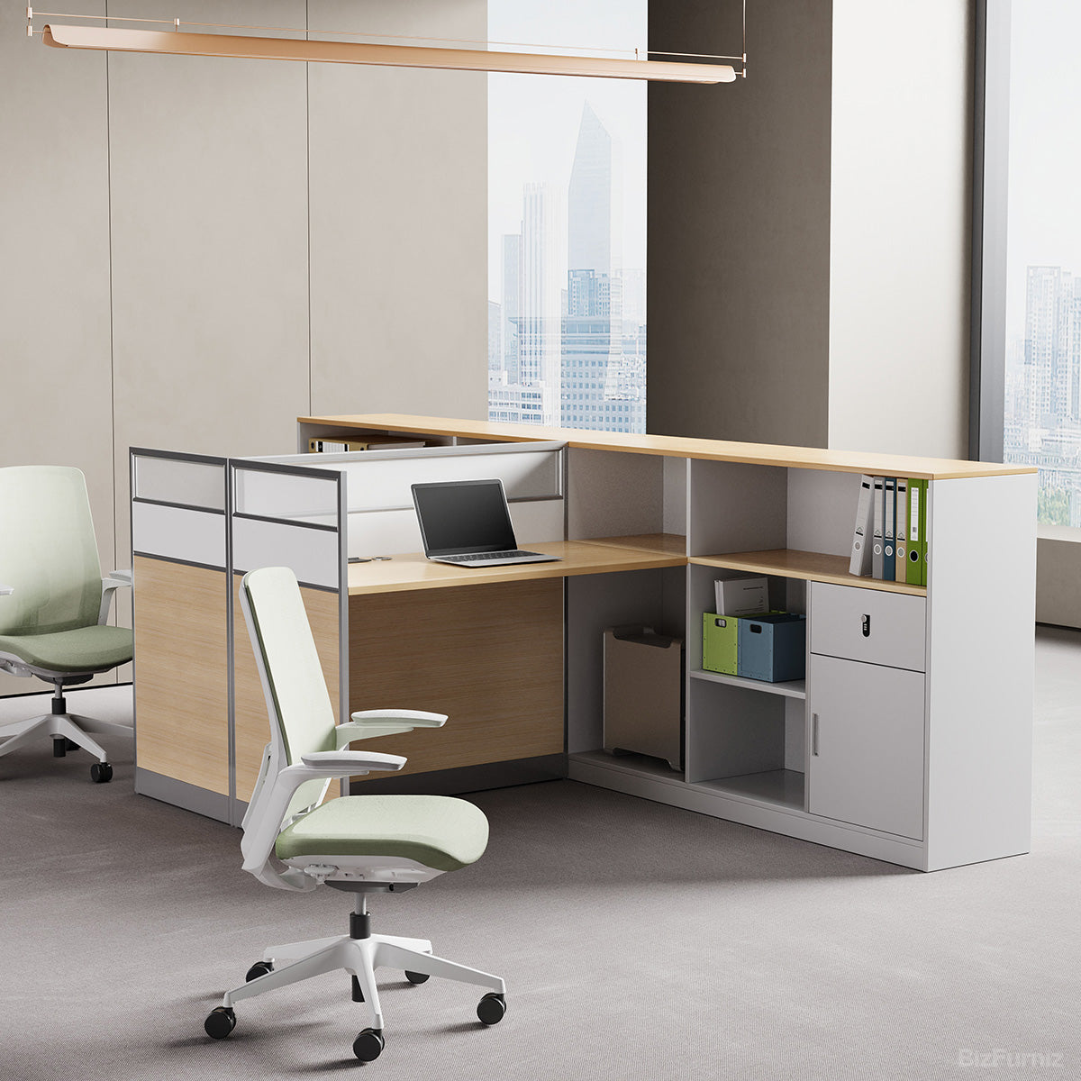 160cm Office Desk, 4-person Workstation with Cable Management and Storage Cabinets product view 2
