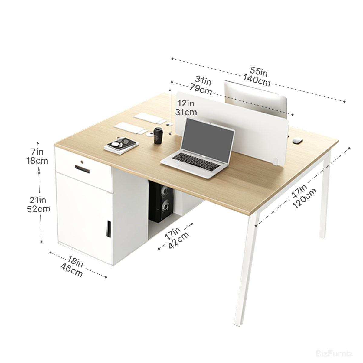 140cm 4-person Workstation, Office Desk with Storage and Cable Management for Open Offices product view 4