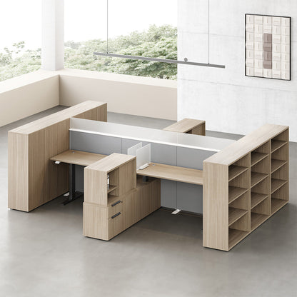 6-person Sit-stand Workstation with Integrated Open Shelving, Privacy Screens and 76cm-120cm Adjustable Height product view 3