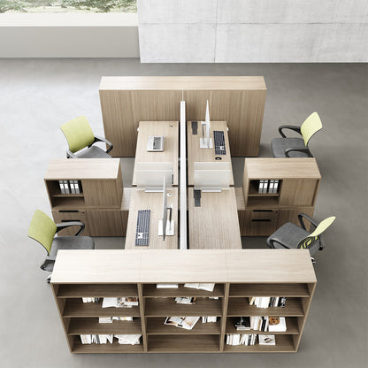 6-person Sit-stand Workstation with Integrated Open Shelving, Privacy Screens and 76cm-120cm Adjustable Height product view 5