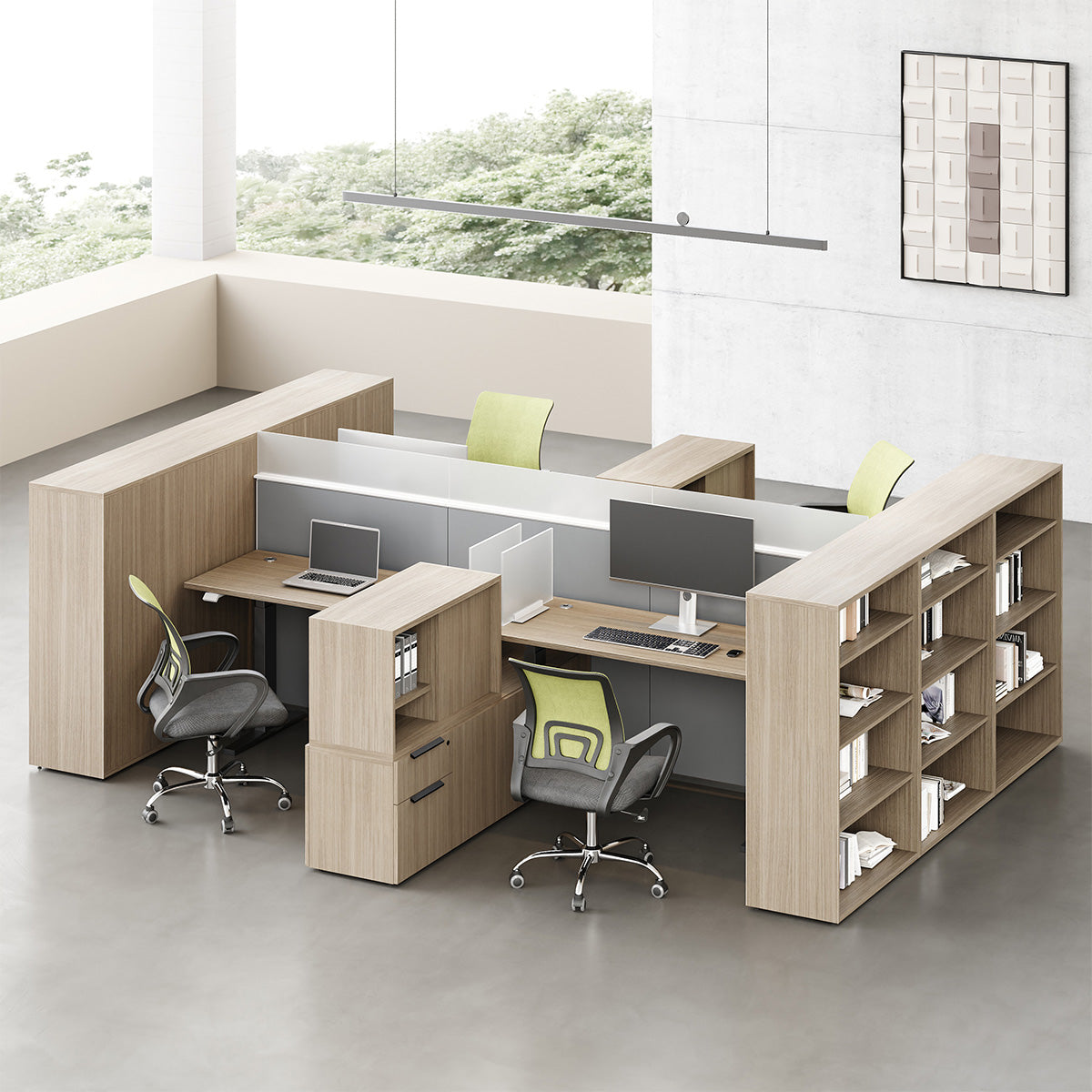 6-person Sit-stand Workstation with Integrated Open Shelving, Privacy Screens and 76cm-120cm Adjustable Height product view 4