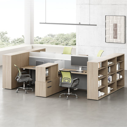 6-person Sit-stand Workstation with Integrated Open Shelving, Privacy Screens and 76cm-120cm for modern office workspace