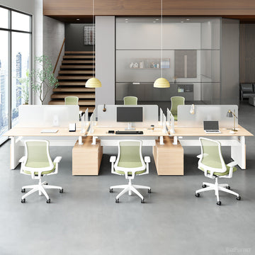 6-Person Office Workstation with Adjustable Height, Cable Management and Cabinet for modern office workspace