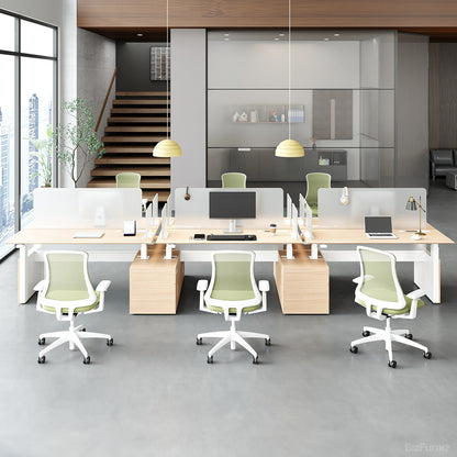 6-Person Office Workstation with Adjustable Height, Cable Management and Cabinet for modern office workspace
