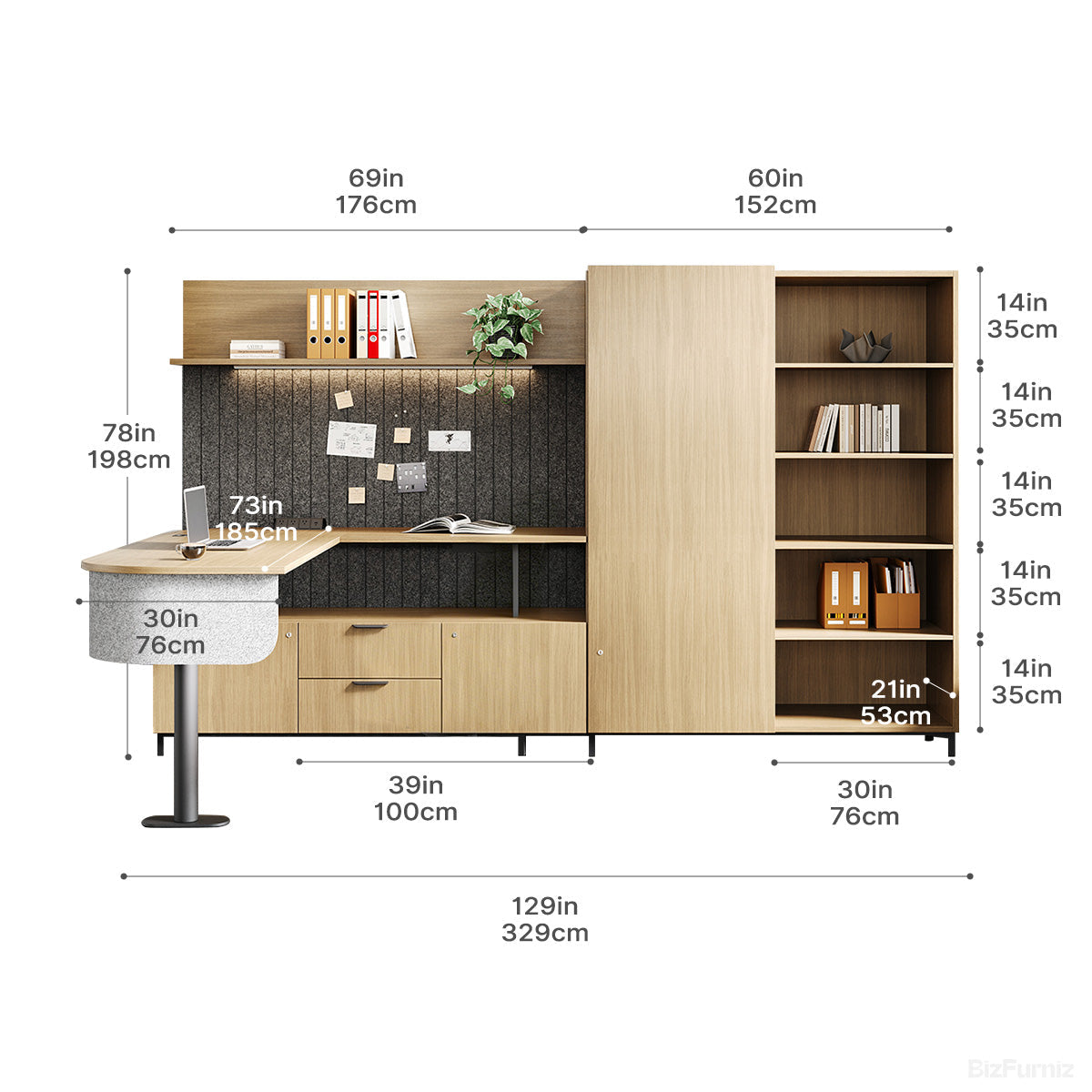 Office Desk Dimensions Diagram with cm/in Measurements