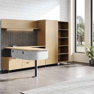 Modern L-shaped Office Desk with Wooden Hutch and Cabinet