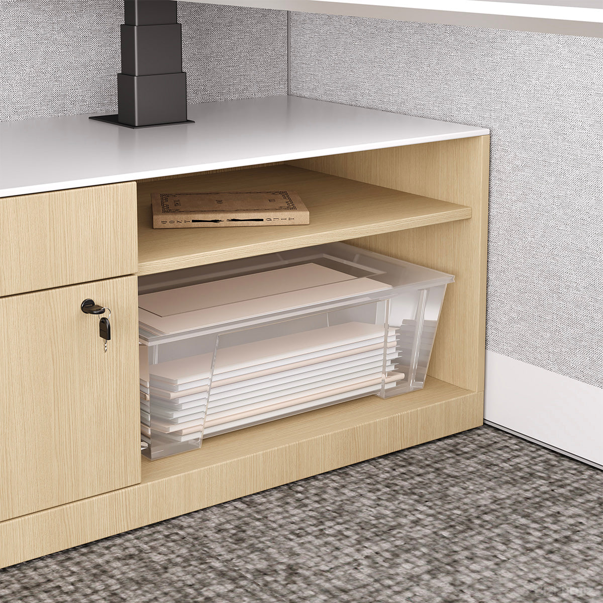 435cm Sit Stand Desk, L-shaped Office Workstation for Two with Partition Boards and Storage Cabinet product view 6