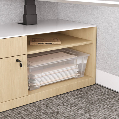 435cm Sit Stand Desk, L-shaped Office Workstation for Two with Partition Boards and Storage Cabinet product view 6