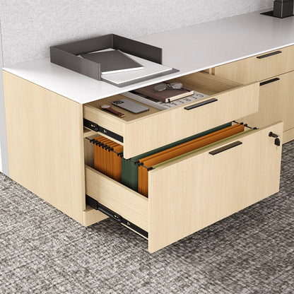 435cm Sit Stand Desk, L-shaped Office Workstation for Two with Partition Boards and Storage Cabinet product view 5