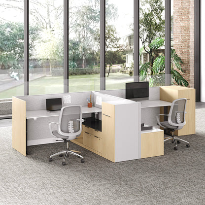 435cm Sit Stand Desk, L-shaped Office Workstation for Two with Partition Boards and Storage Cabinet product view 8