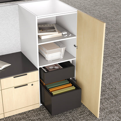 435cm Sit Stand Desk, L-shaped Office Workstation for Two with Partition Boards and Storage Cabinet product view 9