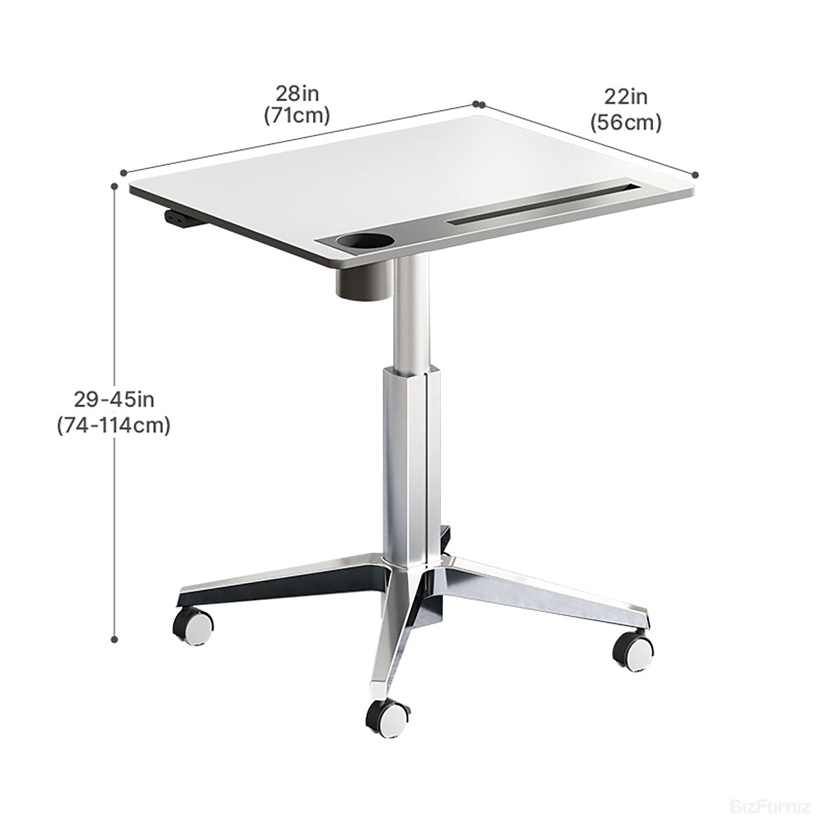 Adjustable Height Desk Dimensions Diagram (29-45in)