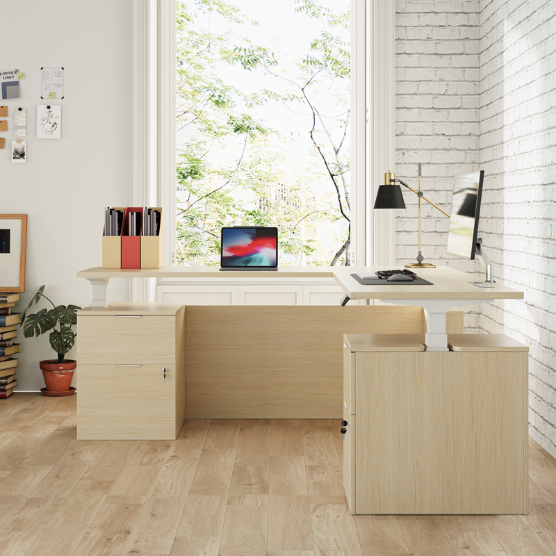 Executive L-Shaped Standing Office Desk with Dual Integrated Mobile File Cabinets, Expansive Sit-Stand Corner product view 4