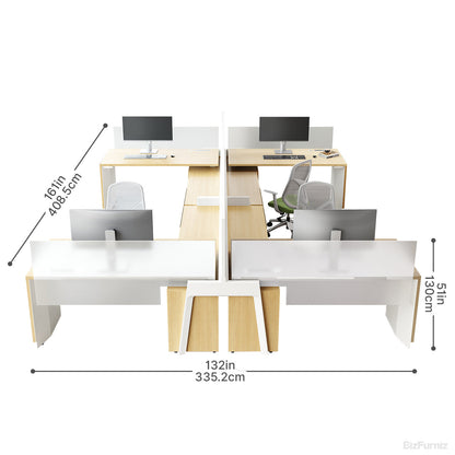 4-PersonOffice Workstation Desk with Adjustable Height, Storage & Cable Management (335.2cm x 408.5cm)