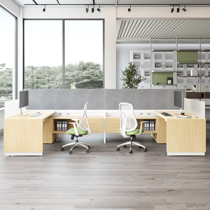 4-PersonOffice Workstation Desk with Adjustable Height, Storage & Cable Management (335.2cm x 408.5cm)