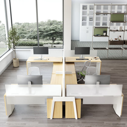 4-PersonOffice Workstation Desk with Adjustable Height, Storage & Cable Management (335.2cm x 408.5cm)