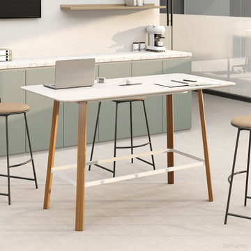 White High Bar Table With Wood Legs For Office Cafe