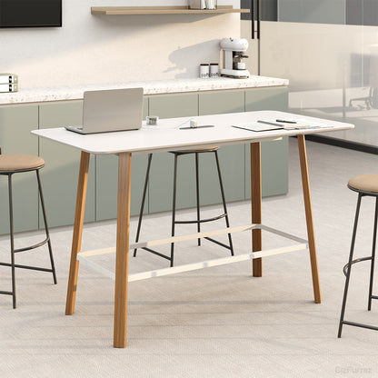 White High Bar Table With Wood Legs For Office Cafe