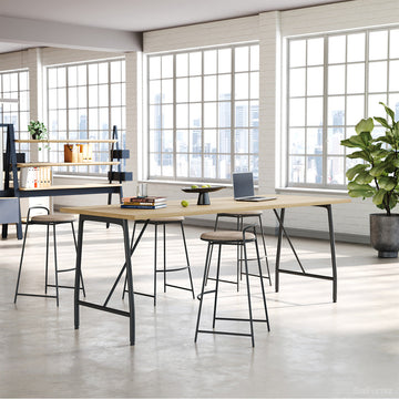 Modern Bar Height Office Desk with Solid Wood Frame & Wide Surface for Office Lounges