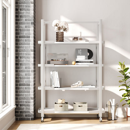 White 4-Tier Rolling Open Storage Bookshelf