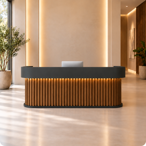 Curved Reception Desk with Fluted Front & Storage