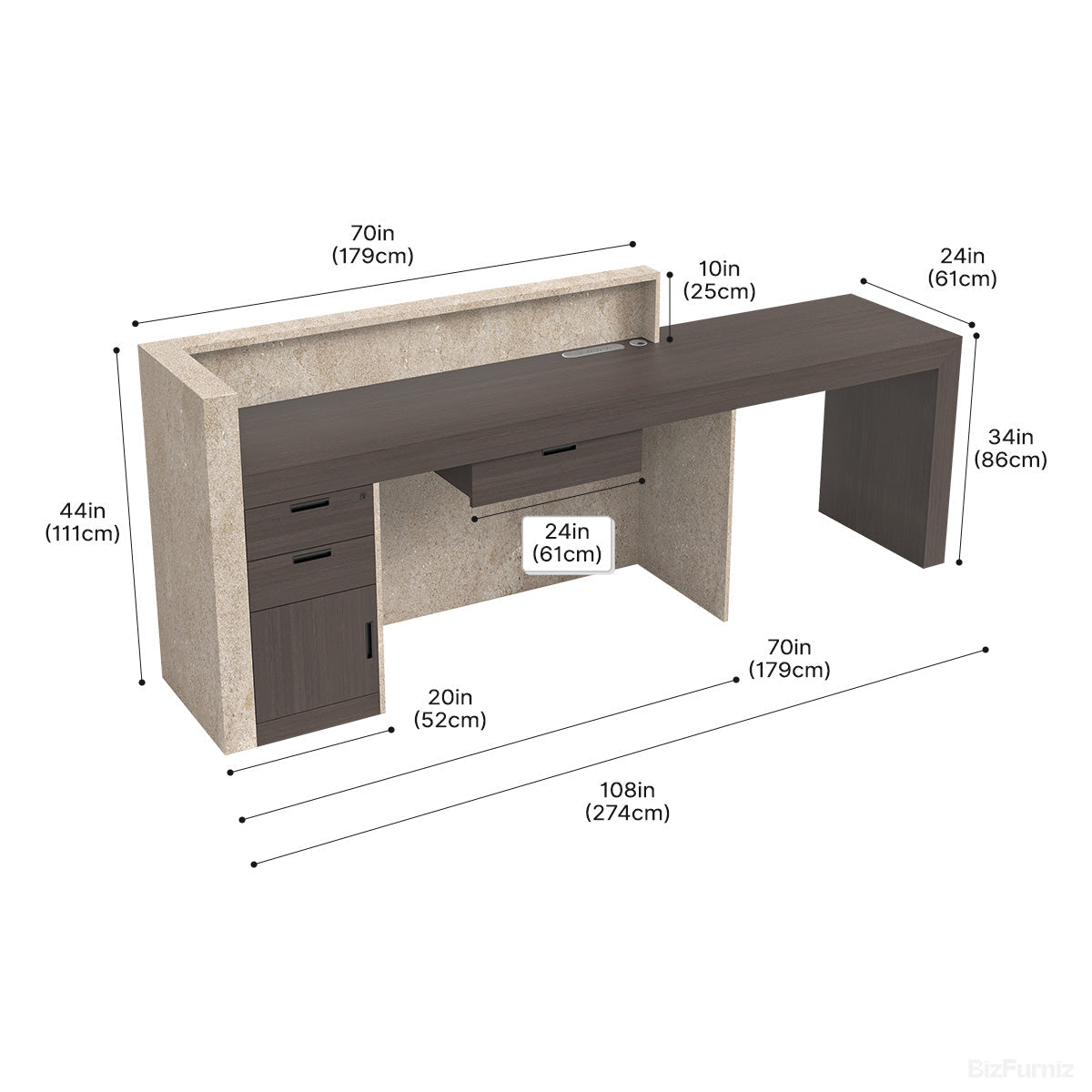 274.3cm Reception Desk with Counter, Drawers, File Hangers & Built-in Power Hub product photo 2