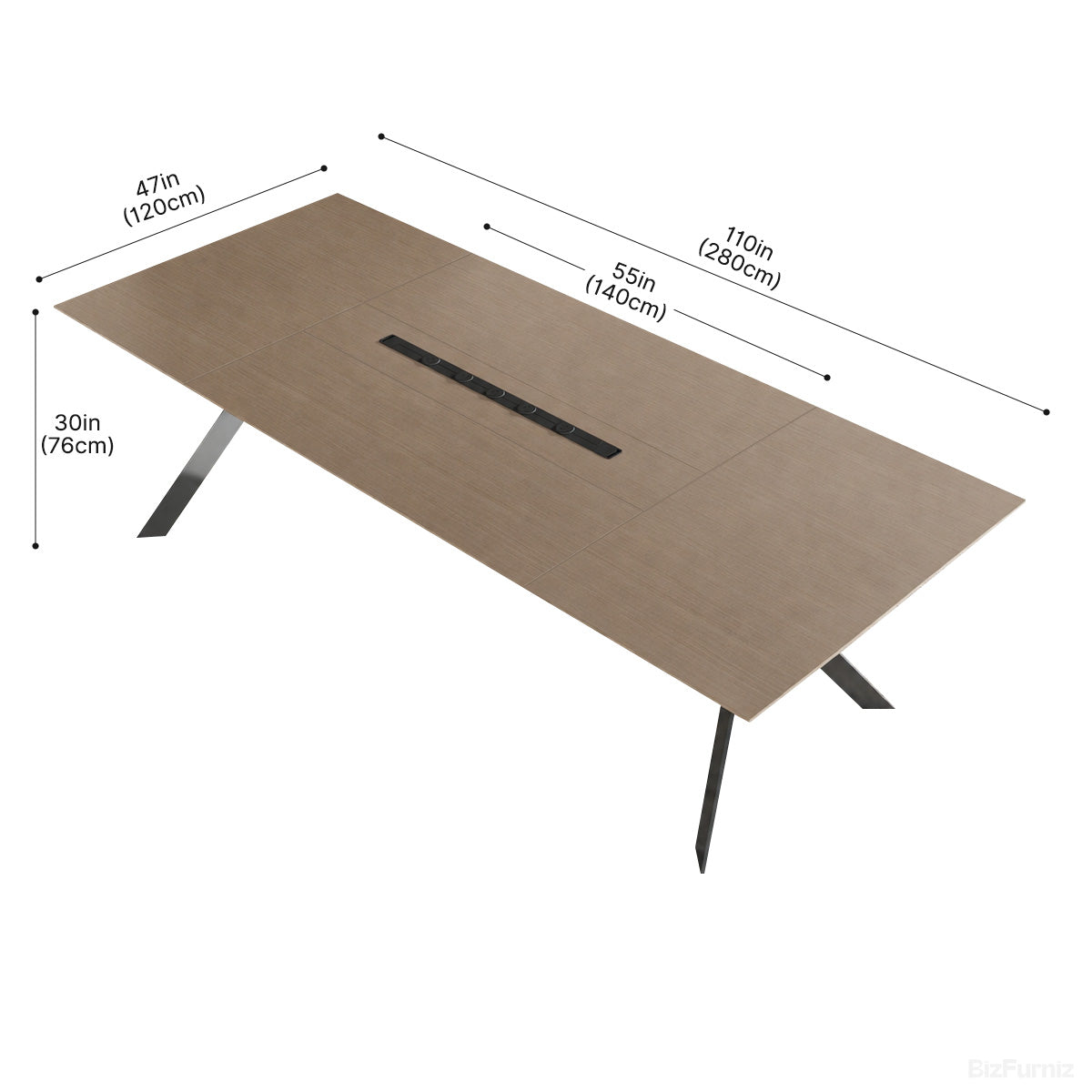 279.4cm Conference Table with AC Outlets, USB Ports, Wood Grain Tabletop & Metal Legs Seating 8-12 People product photo 2