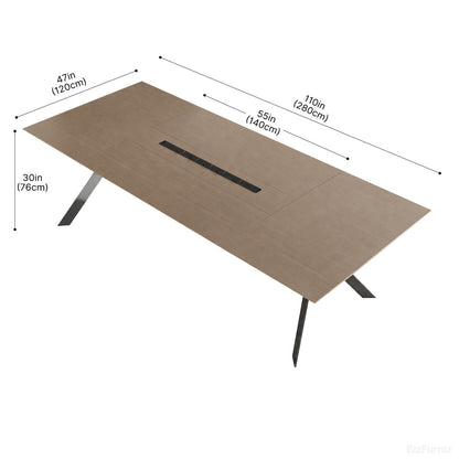 279.4cm Conference Table with AC Outlets, USB Ports, Wood Grain Tabletop & Metal Legs Seating 8-12 People product photo 2