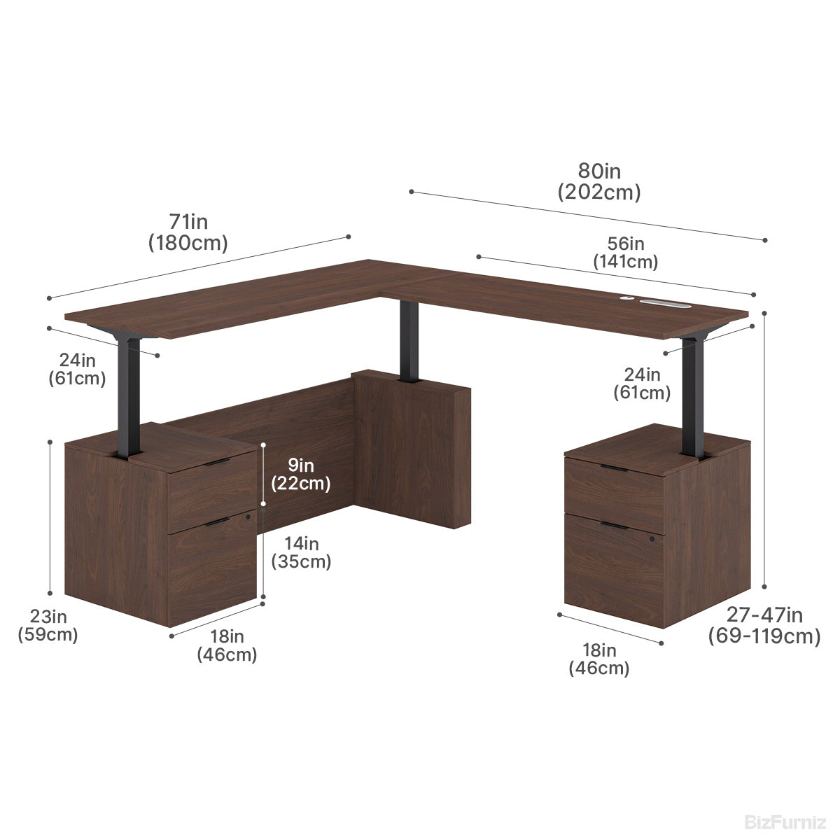 Executive L-Shaped Standing Office Desk with Dual Integrated Mobile File Cabinets, Expansive Sit-Stand Corner product view 6
