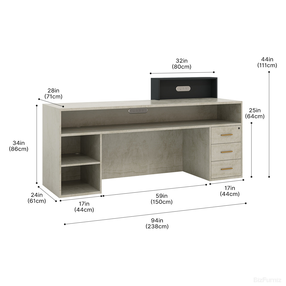 238.8cm Modern Reception Desk with LED Strips, Dual Power Hub & File Hanger product photo 2