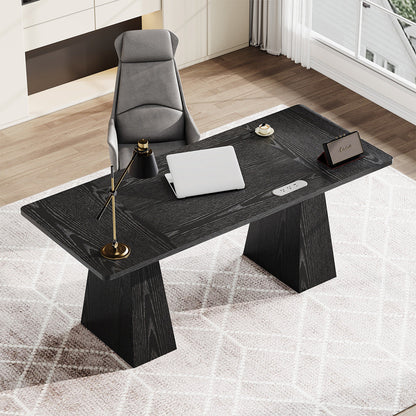 160cm Minimalist Wood Office Desk with Power Outlet for Workspaces/Home Offices for modern office workspace