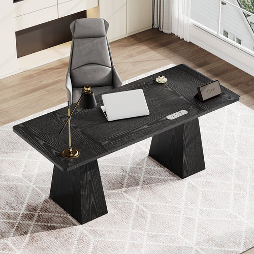 160cm Minimalist Wood Office Desk with Power Outlet for Workspaces/Home Offices for modern office workspace