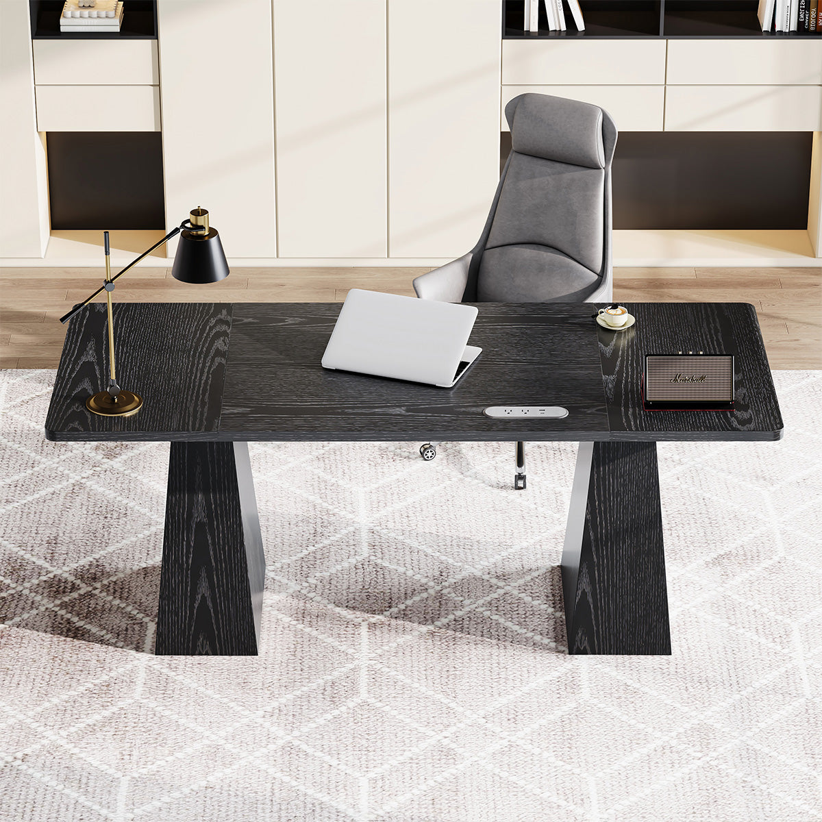 160cm Minimalist Wood Office Desk with Power Outlet for Workspaces/Home Offices product view 5