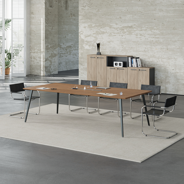 Modern Executive Conference Table with Tapered Steel Legs, Integrated Power Connectivity Hub for modern office workspace