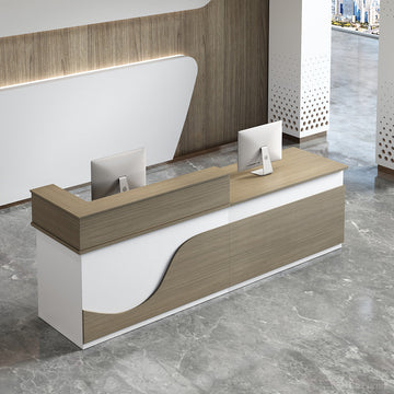 Sleek Modern Reception Desk with Raised Counter and Lockable Drawer for modern office workspace