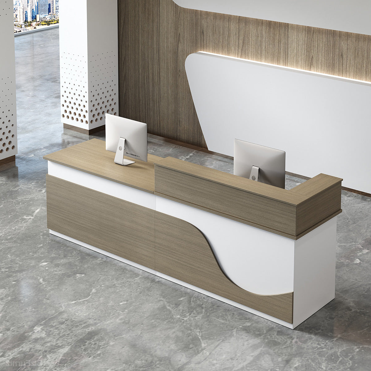 Sleek Modern Reception Desk with Raised Counter and Lockable Drawer product view 11