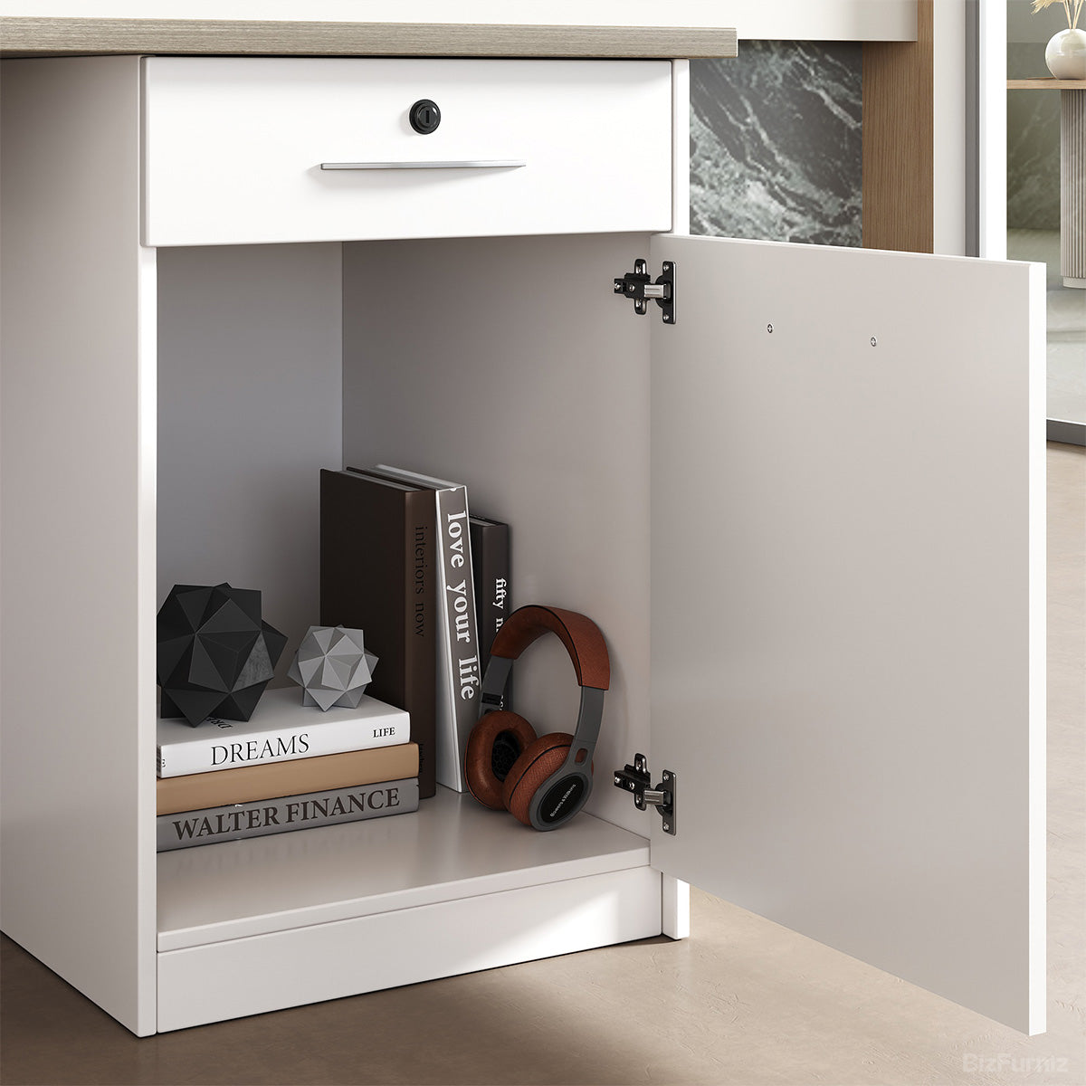 Sleek Modern Reception Desk with Raised Counter and Lockable Drawer product view 5