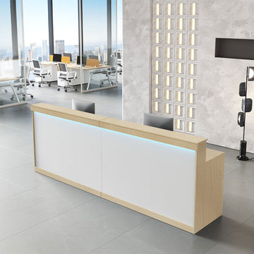 Wooden Reception Desk with Backlit Panel, Cabinet and Cable Management product view 2