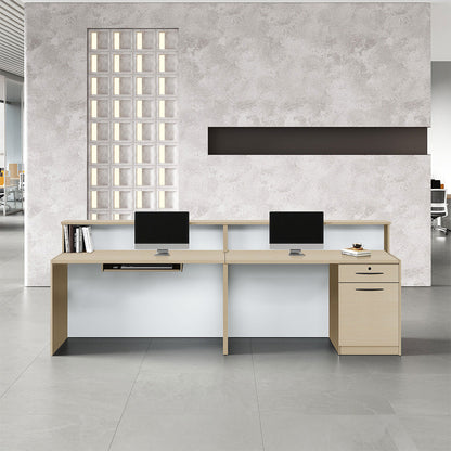 Wooden Reception Desk with Backlit Panel, Cabinet and Cable Management product view 3