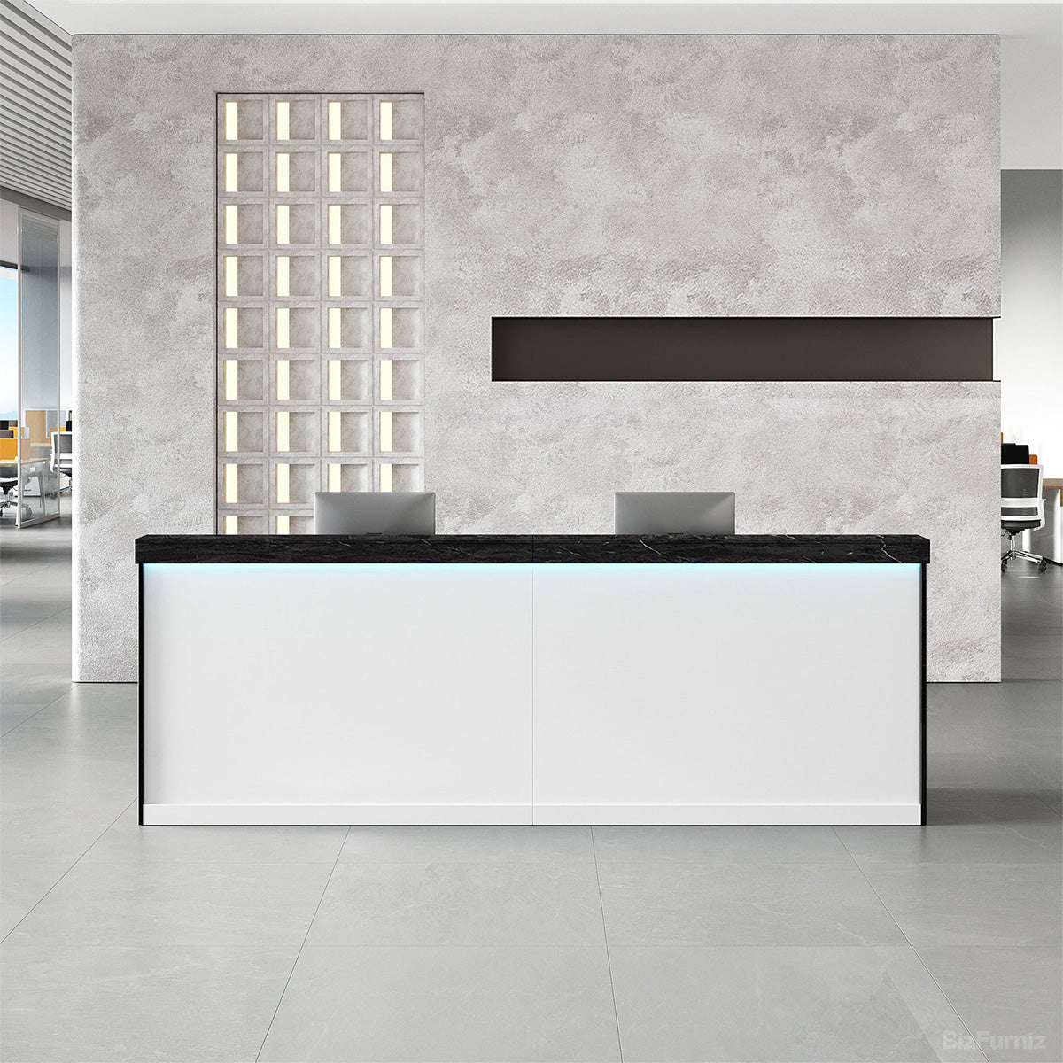 Wooden Reception Desk with Backlit Panel, Cabinet and Cable Management product view 8