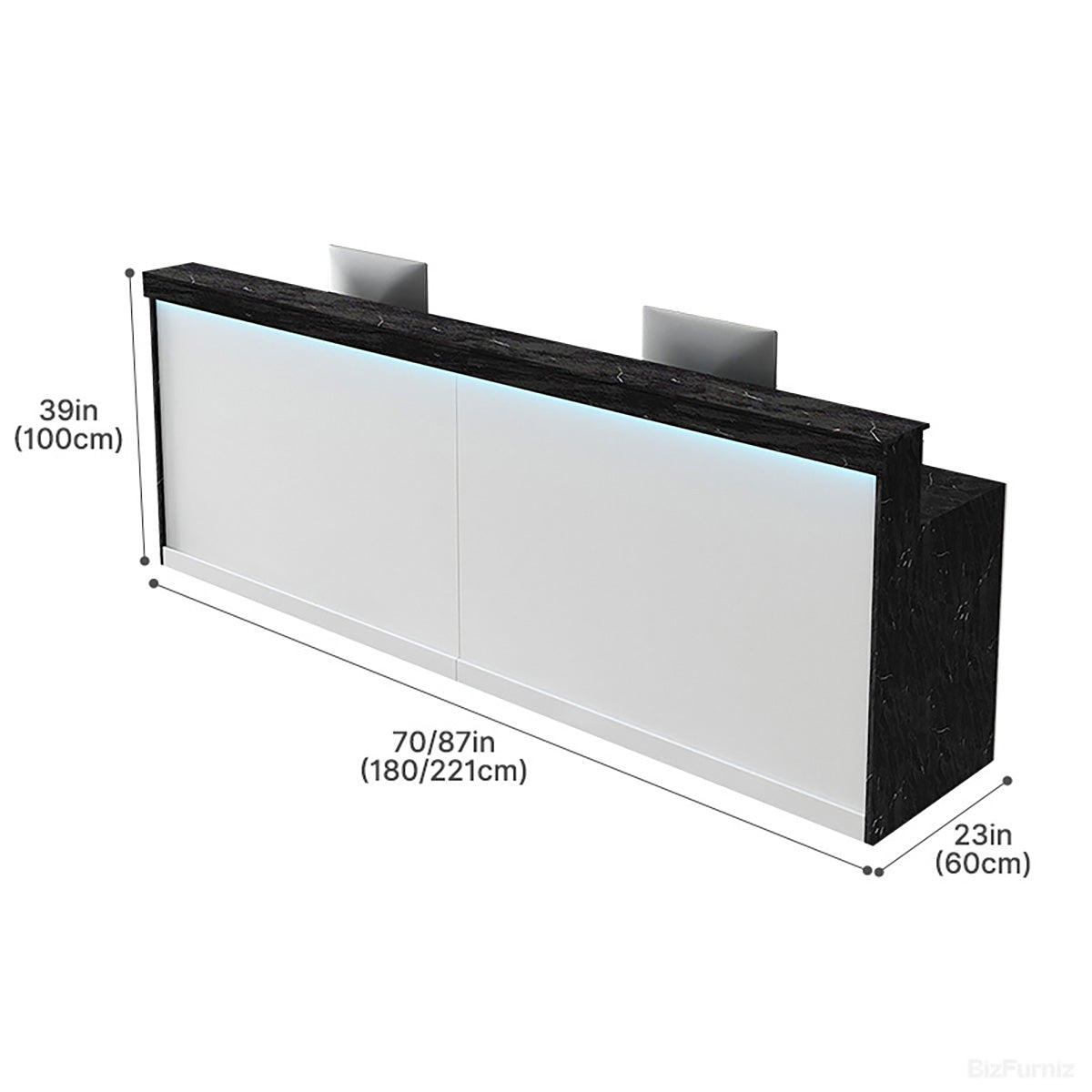 Wooden Reception Desk with Backlit Panel, Cabinet and Cable Management product view 12