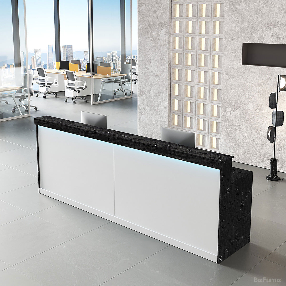 Wooden Reception Desk with Backlit Panel, Cabinet and Cable Management product view 9