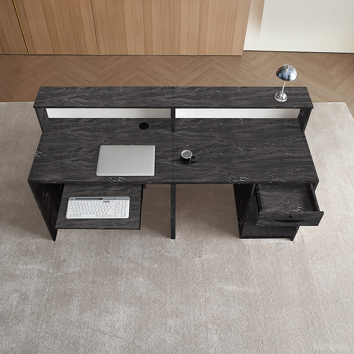 Wooden Reception Desk with Backlit Panel, Cabinet and Cable Management product view 11