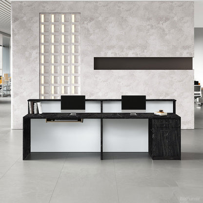 Wooden Reception Desk with Backlit Panel, Cabinet and Cable Management product view 10