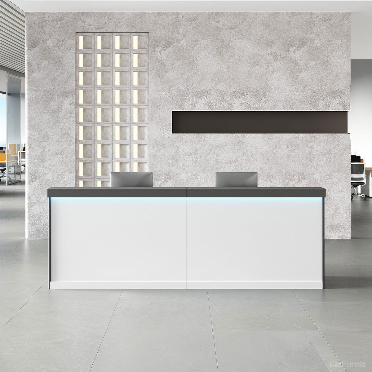 Wooden Reception Desk with Backlit Panel, Cabinet and Cable Management product view 13